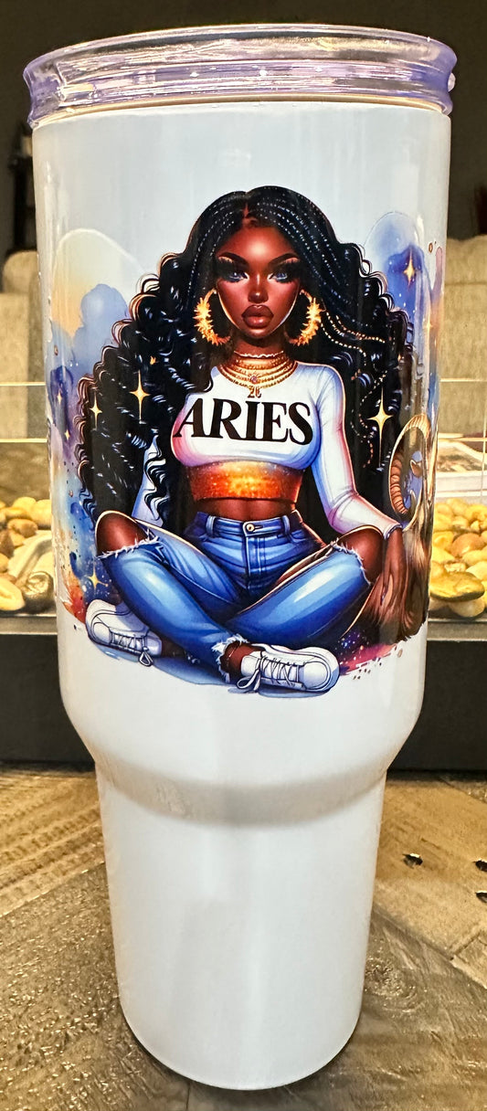 40oz Black Girl Zodiac Tumbler with Handle