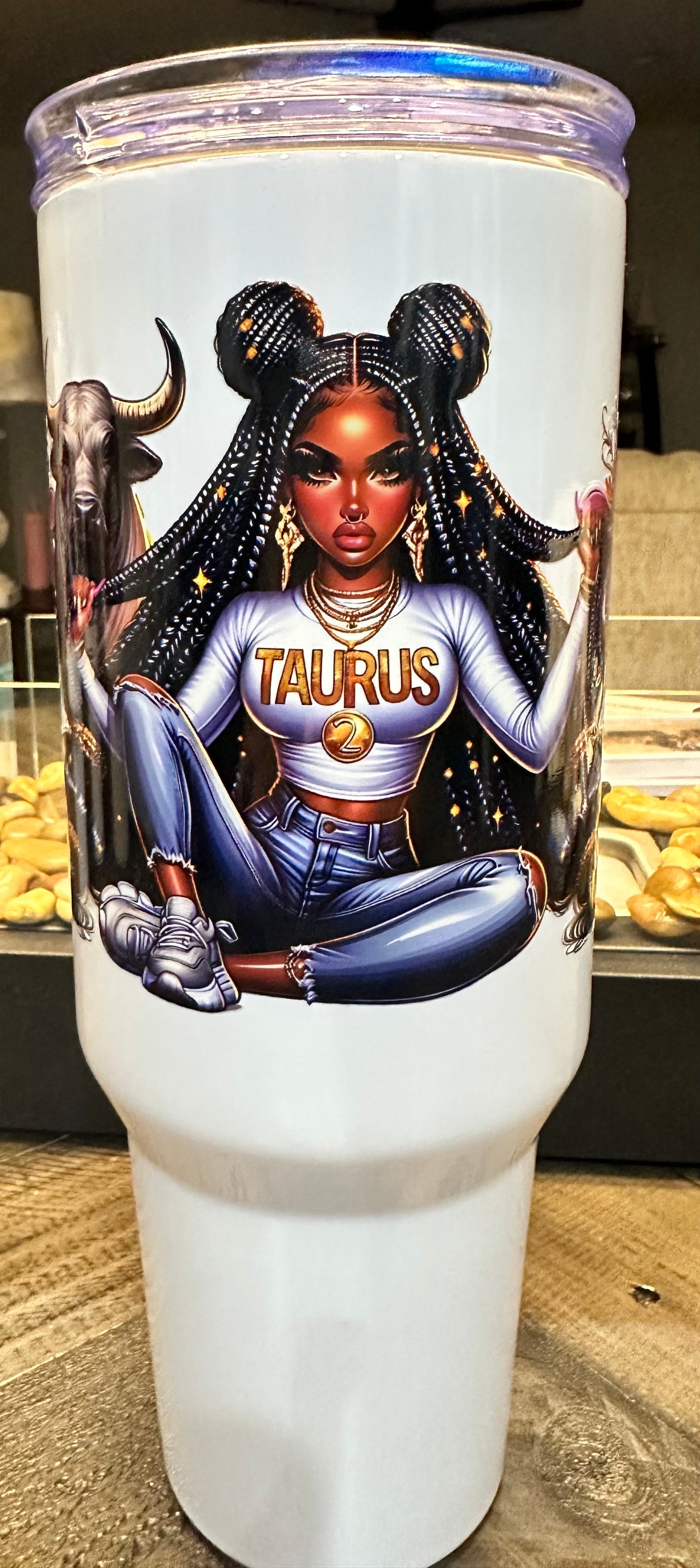 40oz Black Girl Zodiac Tumbler with Handle